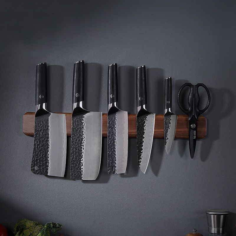 Magnetic Knife Strip - Marca grossa madeira de acácia suporte